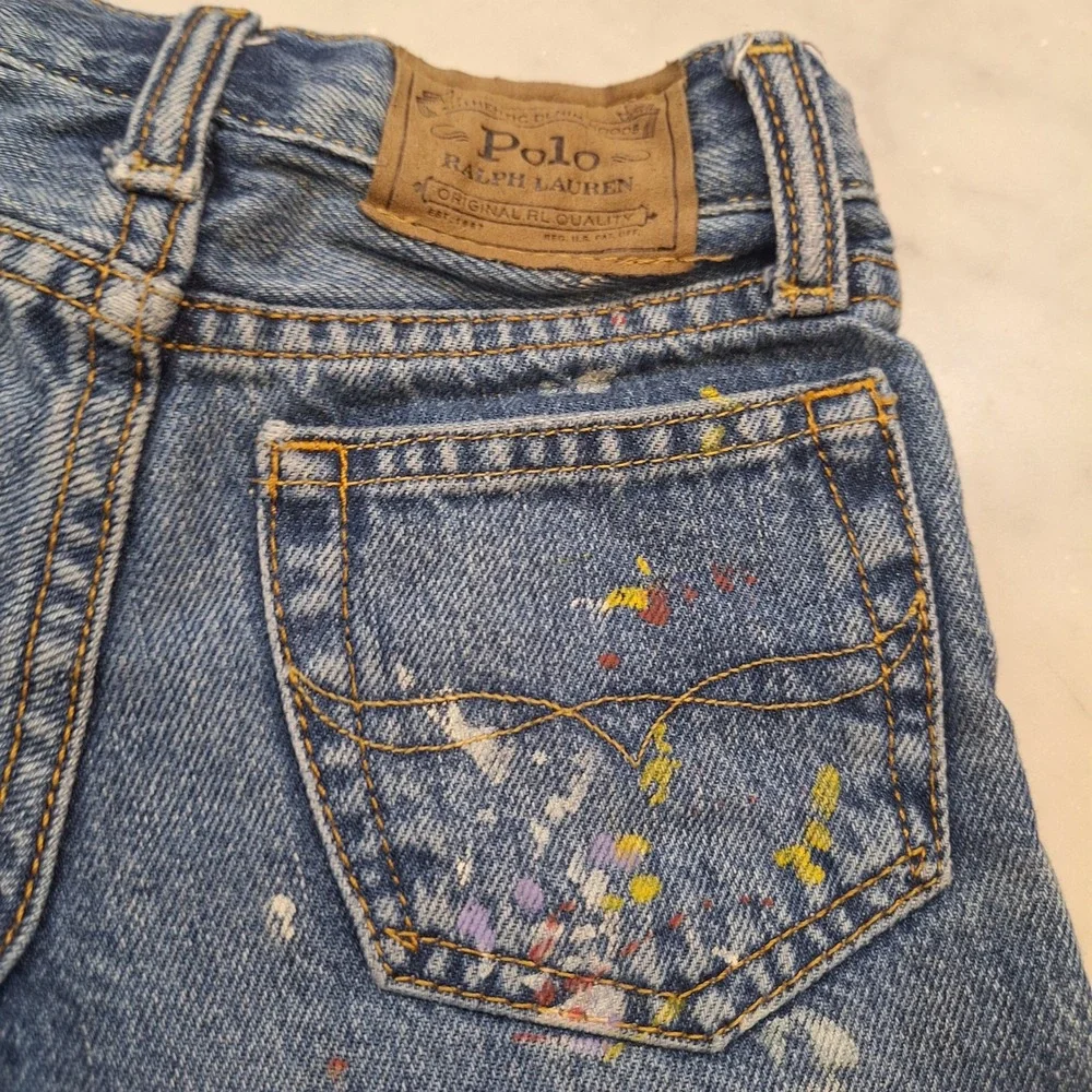 Polo Ralph Lauren Sullivan Slim Shorts Sz 3T Blue Paint Splatter Denim Cutoff